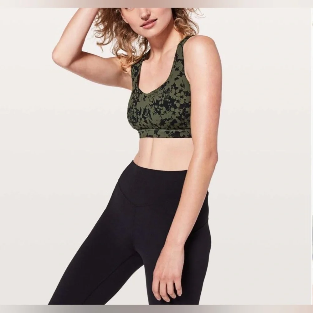 2018 Lululemon Free To Be Serene Bra Efflorescent Barracks Green Black Size 6